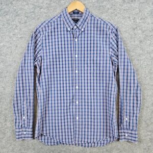 J Crew Men's Flex Washed Slim Fit Dress Shirt Size M Blue‎ & Pink Checks Preppy